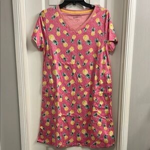 Nightgown Cuddl Duds Pink Pineapple Print